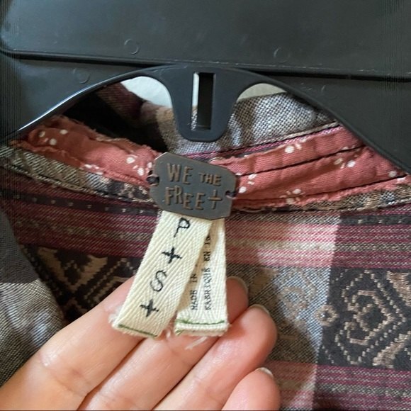 Free People We the Free Embroidered Plaid Shirt with Exposed Raw Seams S - Picture 5 of 14